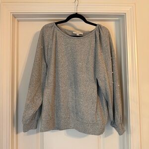 LOFT Light Gray Pearl-Trim Pullover Sweatshirt